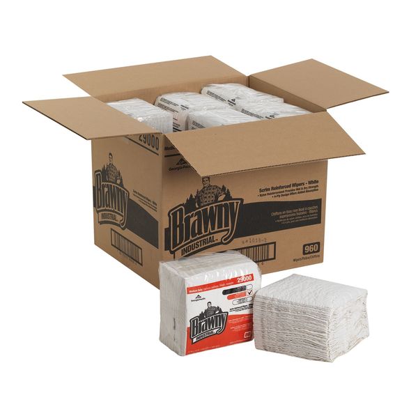 Dry Wipe, White, Bag, Nylon Scrim-Reinforced, 80 Wipes, 13 in x 13 in