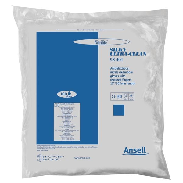Cleanroom Gloves, Nitrile, 5 mil, L, PK100