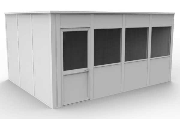 4-Wall Modular In-Plant Office, 8 ft H, 16 ft W, 12 ft D, White