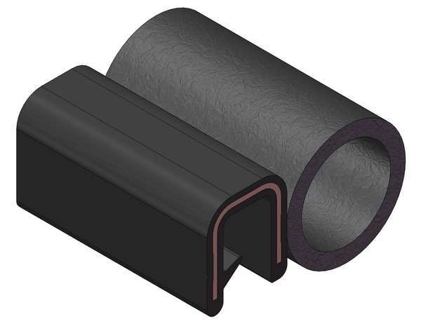 Edge Grip Seal, EPDM, 25 ft Length, 0.6695 in Overall Width, Style: Trim with a Top Bulb