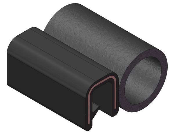 Edge Grip Seal, EPDM, 25 ft Length, 1.045 in Overall Width, Style: Trim with a Top Bulb