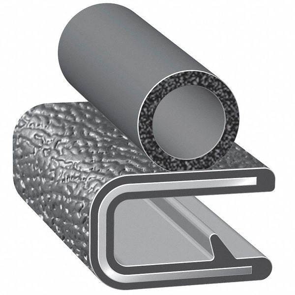 Edge Grip Seal, EPDM, 25 ft Length, 1.0763 in Overall Width, Style: Trim with a Top Bulb