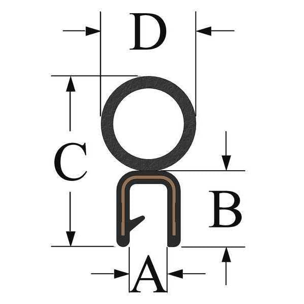 Edge Grip Seal, EPDM, 100 ft Length, 0.437 in Overall Width, Style: Trim with a Side Bulb