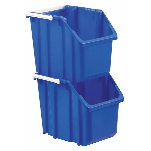 Stack & Nest Bin, Blue, Plastic, 11 5/8 in W x 12 1/2 in H, 6 gal Load Capacity