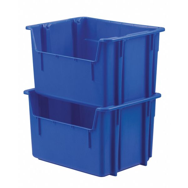 Stack & Nest Bin, Blue, Plastic, 20 1/4 in W x 12 3/8 in H, 12 gal Load Capacity