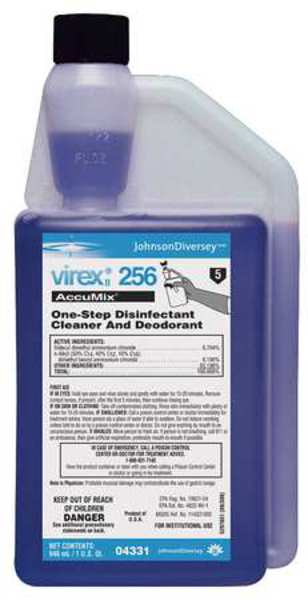 Cleaner and Disinfectant Concentrate, 32 oz. Bottle, Unscented, Blue