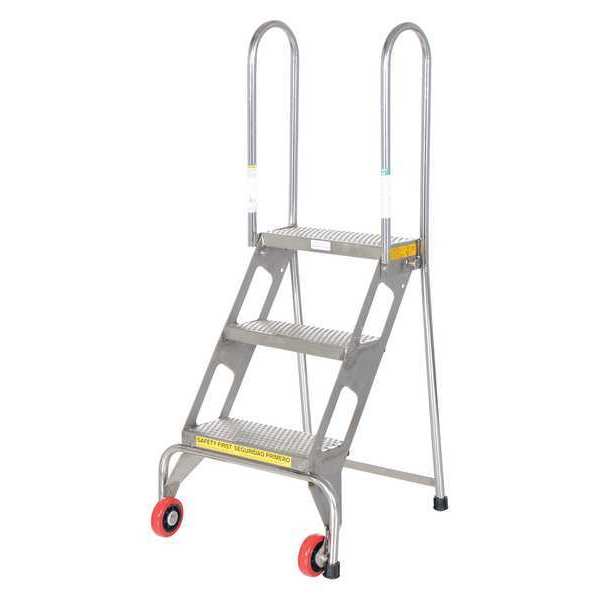 51.9375 H 202 Stainless Steel Stainless Steel Folding Ladder W/Wheels, 3 Steps