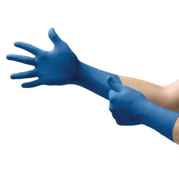 Exam Gloves, Natural Rubber Latex, Powder Free, Blue, M, 50 PK
