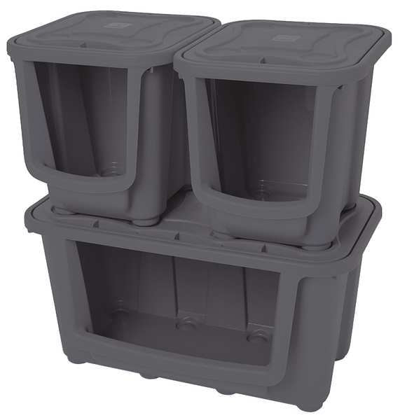 Stacking Container, Black, Polypropylene, 15 7/8 in L, 17 in W, 15 5/8 in H