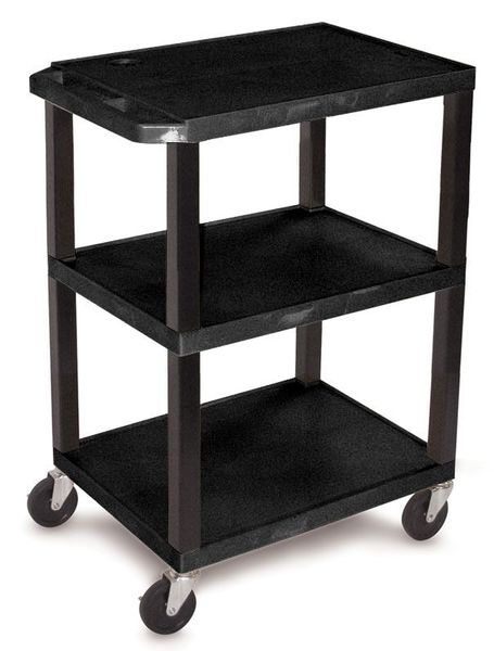 Thermoplastic Resin Utility Cart with Lipped Plastic Shelves, Flat, 3 Shelves, 300 lb