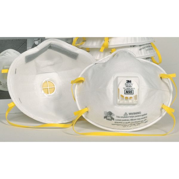 N95 Disposable Respirator, 8210V, Cool Flow Exhalation Valve, Dual Headstrap, White, Pack of 10