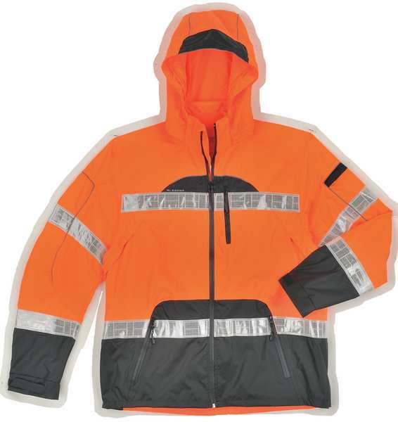 Rain Jacket, Reflctv Piping, Orange, S-M