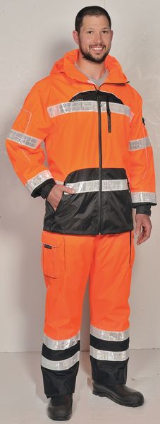 Rain Jacket, Reflctv Piping, Orange, 2X-3X