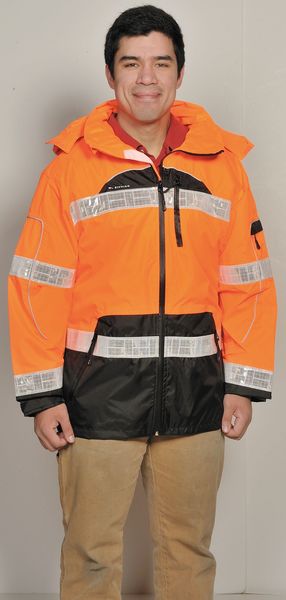 Rain Jacket, Reflctv Piping, Orange, S-M