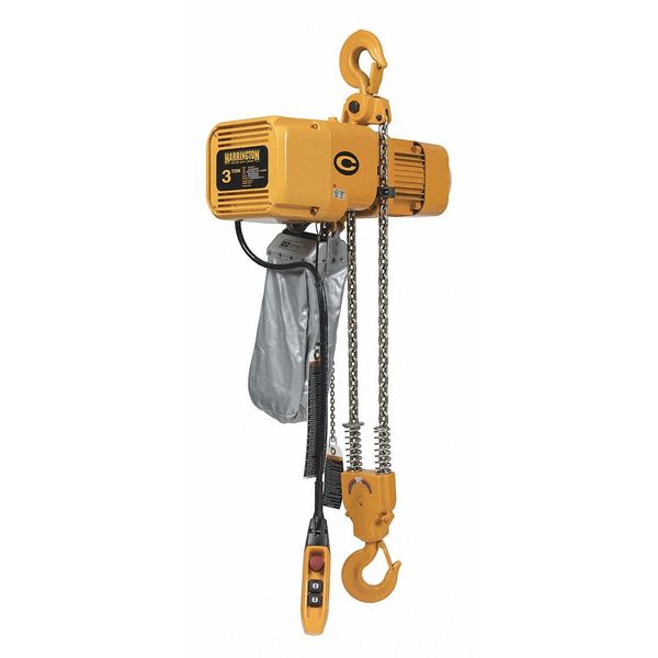 Electric Chain Hoist, 6,000 lb, 15 ft, Hook Mounted - No Trolley, Yellow
