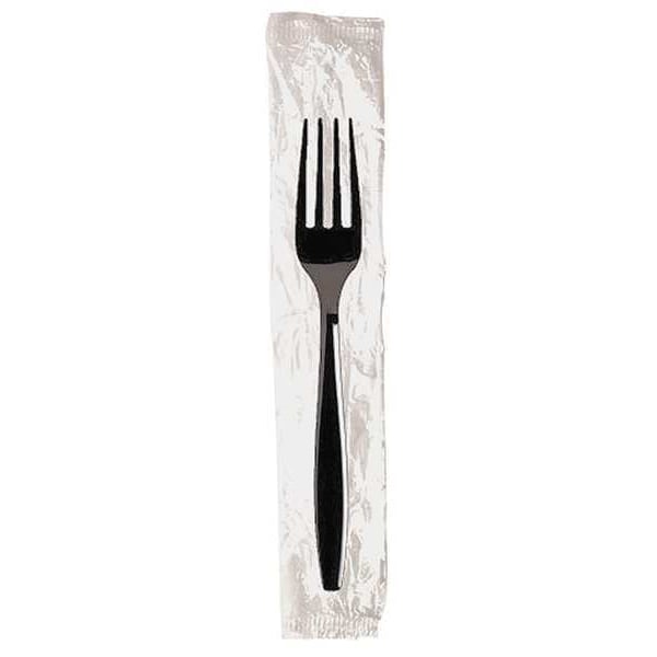 Wrapped Disposable Fork, Black, Heavy Weight, PK1000