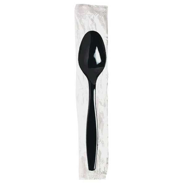 Wrapped Disposable Spoon, Black, Heavy Weight, PK1000