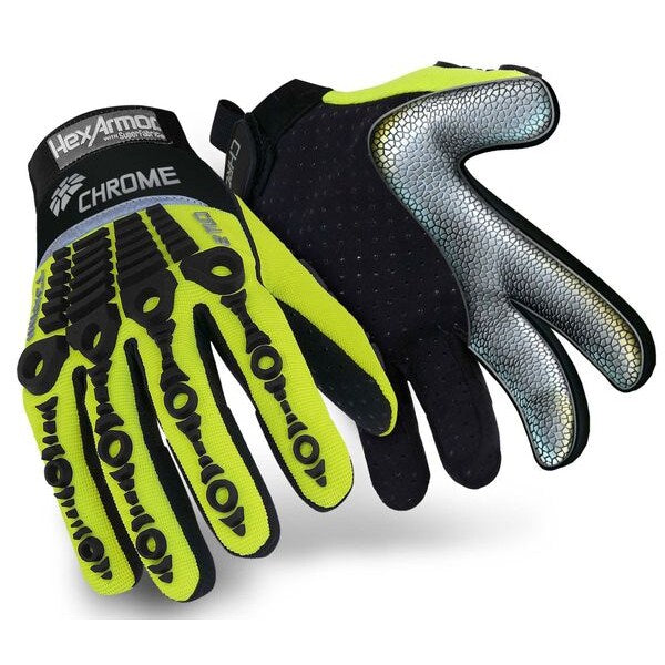 Hi-Vis Cut Resistant Impact Gloves, A8 Cut Level, Uncoated, 2XL, 1 PR