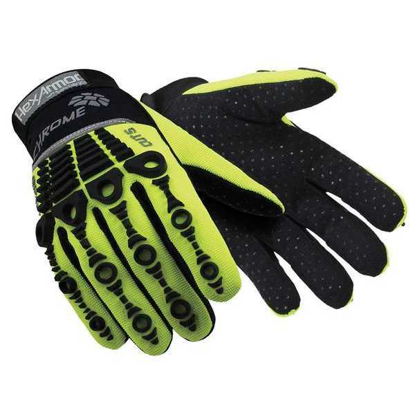 Hi-Vis Cut Resistant Impact Gloves, A8 Cut Level, Uncoated, XL, 1 PR