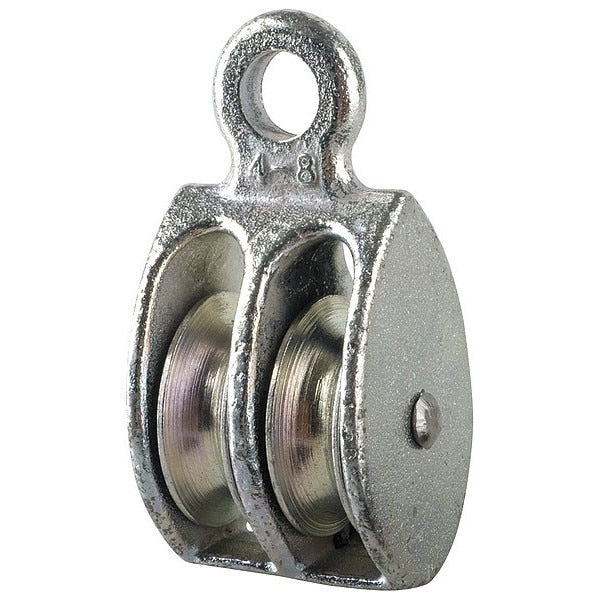Double Pulley Block, Fibrous Rope, 1/2 in Max Cable Size, Not Rated Max Load, Electro-Galvanized