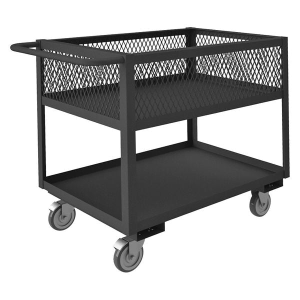 Steel Utility Cart with See-Through Ventilated Walls & Lipped Metal Shelves, Flat, 2 Shelves