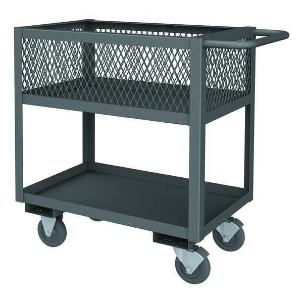 Steel Utility Cart with See-Through Ventilated Walls & Lipped Metal Shelves, Flat, 2 Shelves