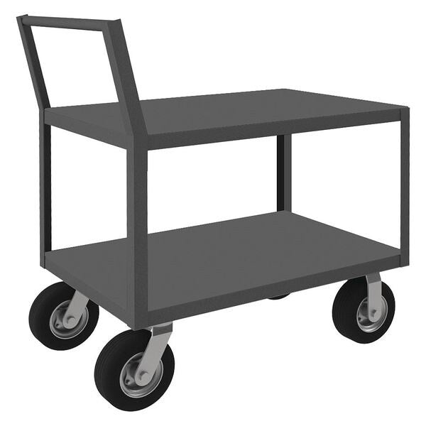 Steel Low-Profile Utility Cart with Lipped & Flush Metal Shelves, Raised, 2 Shelves, 1,200 lb