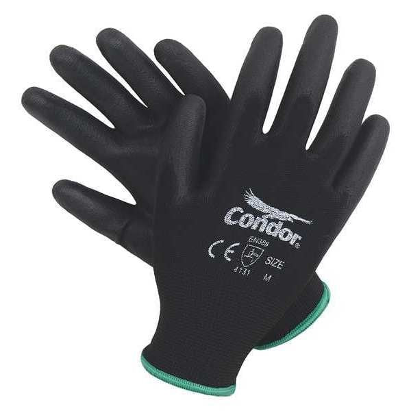 Polyurethane Coated Gloves, Palm Coverage, Black, L, PR