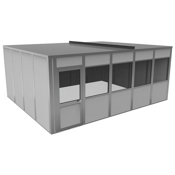 4-Wall Modular In-Plant Office, 8 ft H, 20 ft W, 16 ft D, Gray