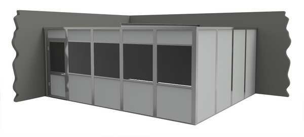 2-Wall Modular In-Plant Office, 8 ft H, 20 ft W, 16 ft D, Gray