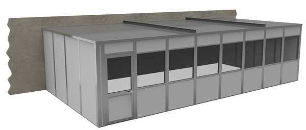 3-Wall Modular In-Plant Office, 8 ft H, 32 ft W, 16 ft D, Gray