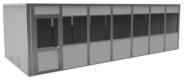 4-Wall Modular In-Plant Office, 8 ft H, 28 ft W, 12 ft D, Gray