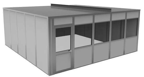 4-Wall Modular In-Plant Office, 8 ft H, 20 ft W, 20 ft D, Gray