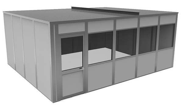 4-Wall Modular In-Plant Office, 8 ft H, 20 ft W, 16 ft D, Gray