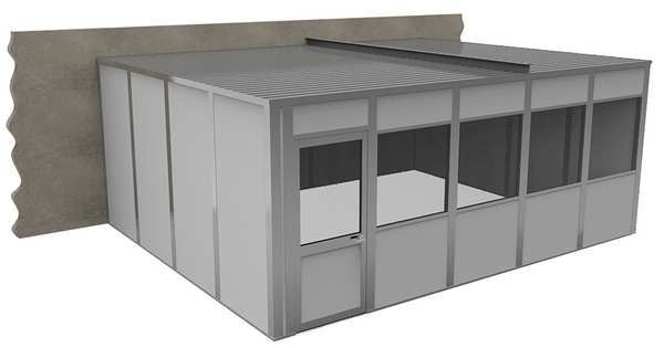 3-Wall Modular In-Plant Office, 8 ft H, 20 ft W, 16 ft D, Gray