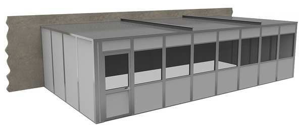 3-Wall Modular In-Plant Office, 8 ft H, 32 ft W, 16 ft D, Gray