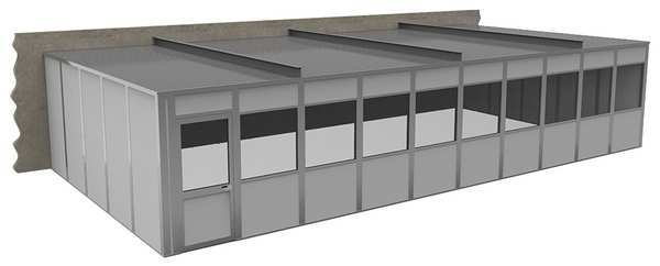 3-Wall Modular In-Plant Office, 8 ft H, 40 ft W, 20 ft D, Gray