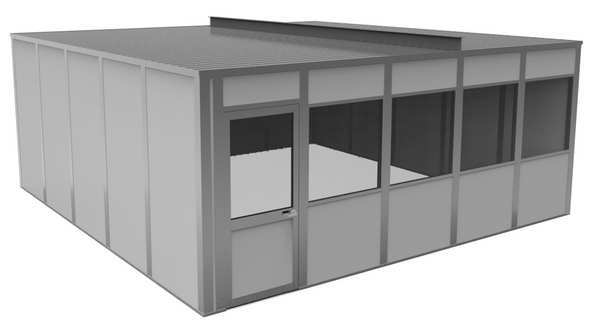 4-Wall Modular In-Plant Office, 8 ft H, 20 ft W, 20 ft D, Gray