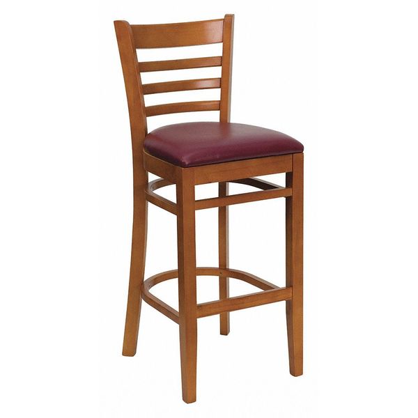 Stool, Ladder Back, Cherry Wd w/Burg Viny