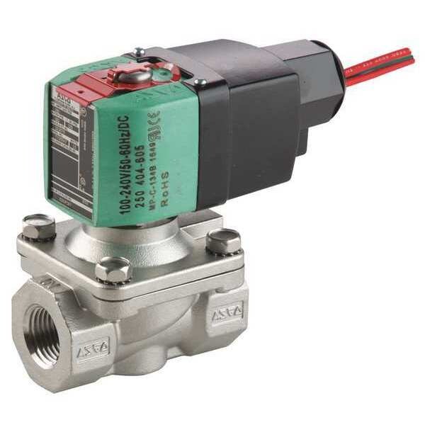 100 to 240V AC/DC Stainless Steel Solenoid Valve, Normally Closed, 1/2 in Pipe Size