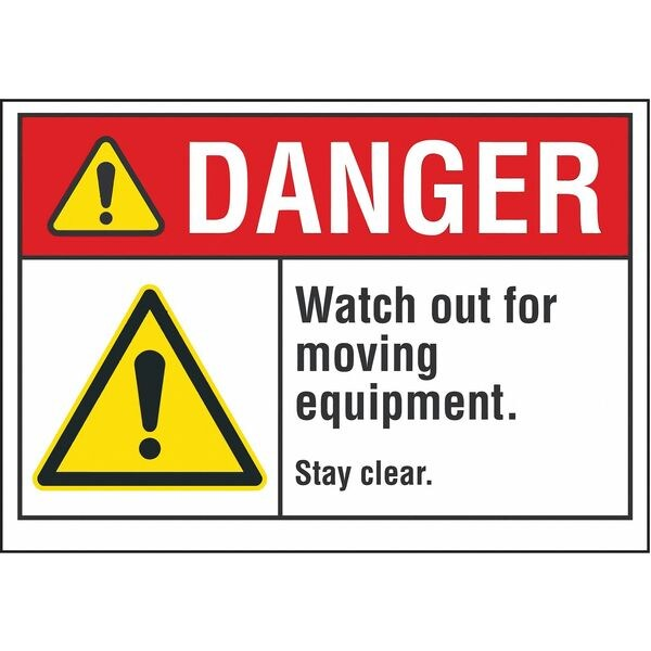 Accident Prevention Danger Label, 5 in Height, 7 in Width, Polyester, Horizontal Rectangle, English