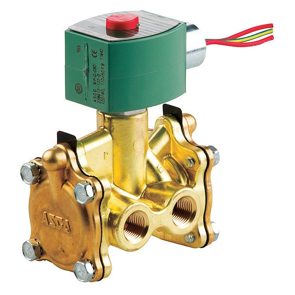 120V AC Brass Solenoid Valve, Normally Open, 3/8 in Pipe Size