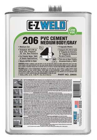 Pipe Cement,pvc, Med Bodied,128 Oz.,gray