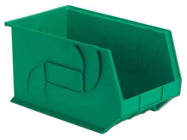 Hang & Stack Storage Bin, Green, Plastic, 18 in L x 11 in W x 10 in H, 40 lb Load Capacity