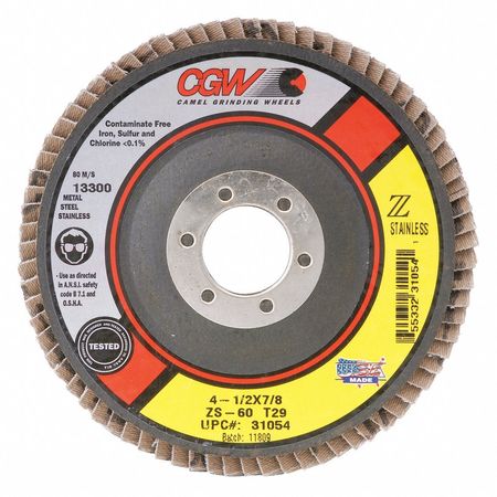 CGW CAMEL GRINDING WHEELS, Flap Disc,4.5x5/8-11,t29,zs,reg,60g