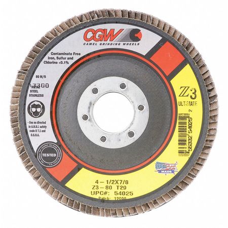 CGW CAMEL GRINDING WHEELS, Flap Disc,4.5x5/8-11,t27,z3,ult,80g