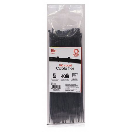 Cable Ties,plastic,black,8",pk100 (4 Uni