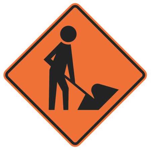 Worker w/Shovel Traffic Sign, 36 in Height, 36 in Width, Aluminum, Diamond, No Text