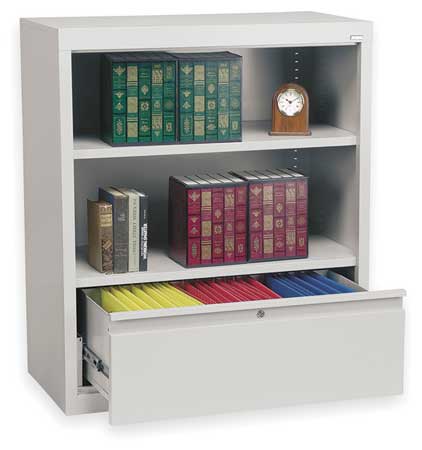 Bookcase Drawer Cabinet,2 Shelf,lt Gry (