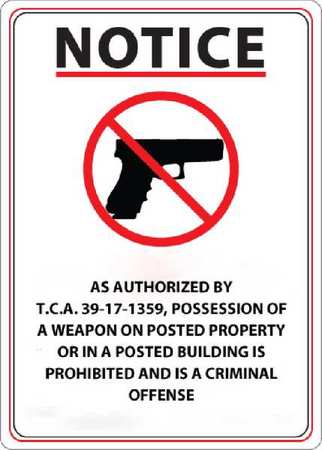Tennessee Concealed Carry Sign,english (